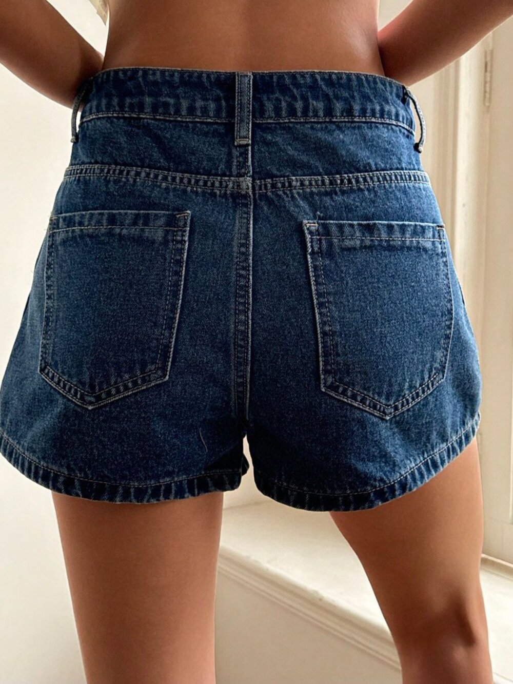 Dark Wash Casual Women's Regular Waist Side Floral Embroidery Denim Shorts - Picture 2 of 8